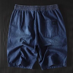 Мужские шорты из тонкой джинсы Tencel, пояс на резинке, синий