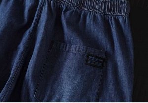 Мужские шорты из тонкой джинсы Tencel, пояс на резинке, синий