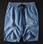 Мужские шорты из тонкой джинсы Tencel, пояс на резинке, голубой