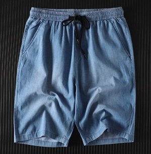 Мужские шорты из тонкой джинсы Tencel, пояс на резинке, голубой