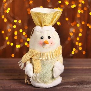 Мешок для подарков «Снеговик в шарфе», на завязках, цвет бежевый