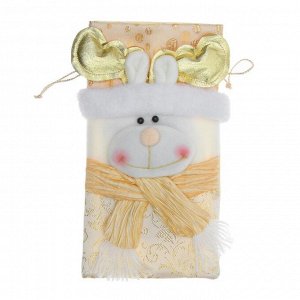 Мешок для подарков «Оленёнок в шарфе», на завязках, цвет бежевый