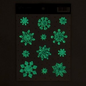 Наклейка со светящимся слоем «Акварельные снежинки», 10,5 х 14,8 см