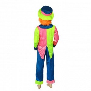 Карнавальный костюм "Клоун в шляпе", шляпа с волосами на липучке, бабочка, фрак, брюки, 5-7 лет, рост 122-134 см