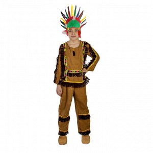 Карнавальный костюм "Индеец", штаны, рубашка, лента с пером, р.28, рост 110 см