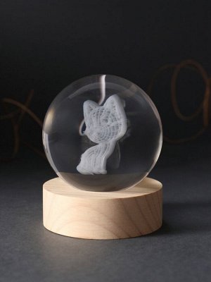Световая фигурка стекло «Шар. Голограмма: Котёнок», d=6 см, подставка дерево, USB
