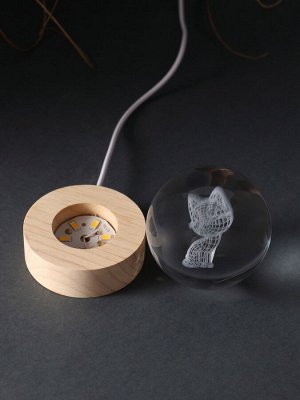 Световая фигурка стекло «Шар. Голограмма: Котёнок», d=6 см, подставка дерево, USB