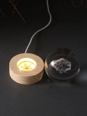 Световая фигурка стекло «Шар. Голограмма: Самурай», d=6 см, подставка дерево, USB
