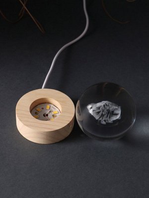 Световая фигурка стекло «Шар. Голограмма: Самурай», d=6 см, подставка дерево, USB