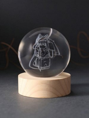 Световая фигурка стекло «Шар. Голограмма: Аниме», d=6 см, подставка дерево, USB