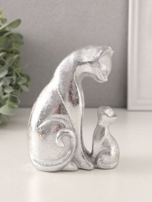 Фигурка полистоун «Кошка с котёнком», серебро, 10x6x13.5 см