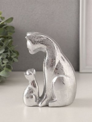 Фигурка полистоун «Кошка с котёнком», серебро, 10x6x13.5 см