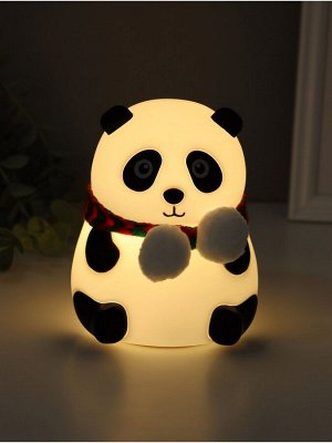 Фигурка светящаяся RISALUX «Панда в шарфе», 2 Вт, LED-ночник антистресс, RGB, USB, 10.5x10x13.5 см