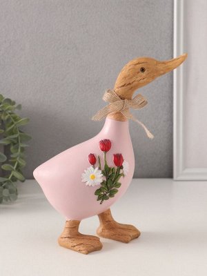 Фигурка полистоун «Утка с ромашками и тюльпанами», 17x7.5x21.5 см