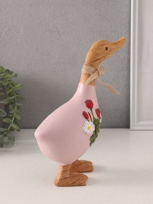 Фигурка полистоун «Утка с ромашками и тюльпанами», 17x7.5x21.5 см