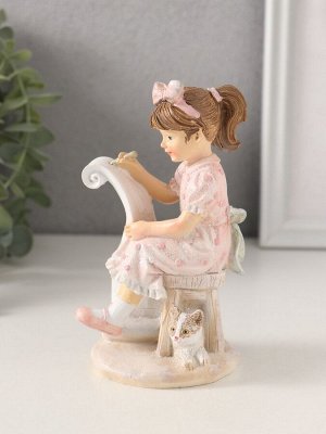 Фигурка «Девочка рисует, с котиком», полистоун, розовый 7.5x7x13 см