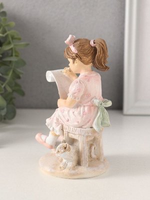Фигурка «Девочка рисует, с котиком», полистоун, розовый 7.5x7x13 см