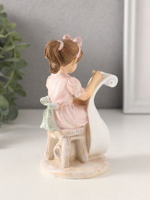 Фигурка «Девочка рисует, с котиком», полистоун, розовый 7.5x7x13 см