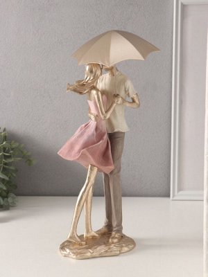 Фигурка «Влюблённые под зонтом», полистоун, бело-розовый, 15x11x35.5x41.5 см