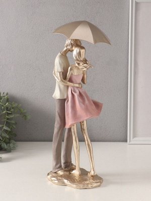 Фигурка «Влюблённые под зонтом», полистоун, бело-розовый, 15x11x35.5x41.5 см