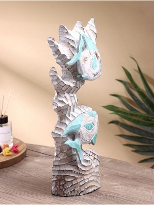 Скульптура «Экзотические рыбы», 15x8x40 см, дерево албезия, бирюзовая