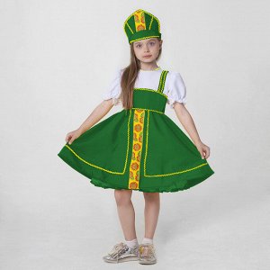 Костюм русский народный, платье, кокошник, рост 122-128 см, 6-7 лет, цвет зелёный