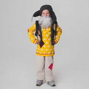 Детский карнавальный костюм "Дедушка Домовой", рубаха с жилетом, штаны, ушанка, борода, р-р 30-32, рост 116-122 см
