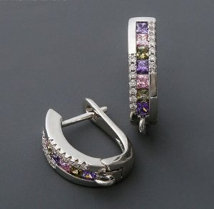 Швензы родированные "Самоцвет", цветные в серебре