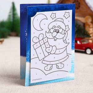 Новогодняя фреска в открытке "Дед Мороз", набор: песок 9 цветов 2гр, стека