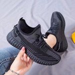 Женские дышащие кроссовки на плоской подошве, черные