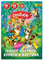 Набор цветного картона (16л)+цветная бумага (16л) в папке НЦКБ16Л16Ц16ЛКР Creativiki {Россия}
