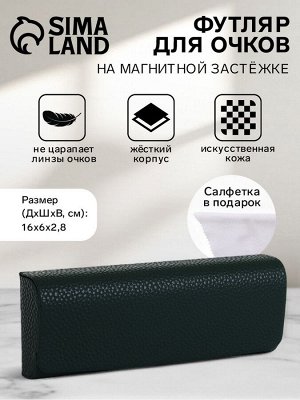 Футляр для очков на магните, длина 16 см, тёмно-зелёный