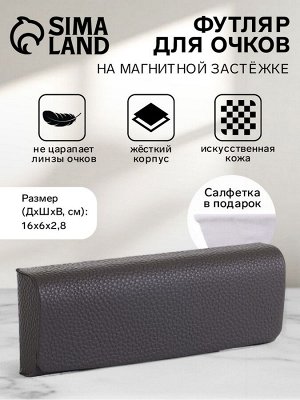 Футляр для очков на магните, длина 16 см, серый