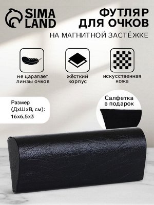 Футляр для очков на магните, однотонный, размер 16x6.5x3 см, чёрный