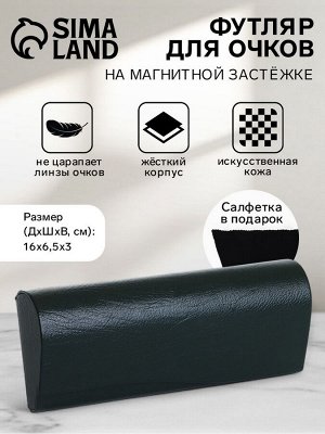 Футляр для очков на магните, однотонный, размер 16x6.5x3 см, тёмно-зелёный