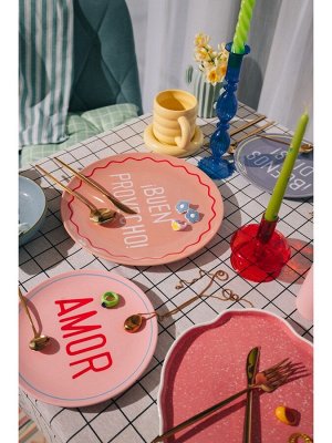 Тарелки SL Home «Уроки испанского: Amor - Te amo», d=22 см, набор 2 шт., фарфор, белые, розовые