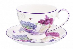 Чайная пара 2 пр. 300 мл "Лаванда" на ножке, NEW BONE CHINA