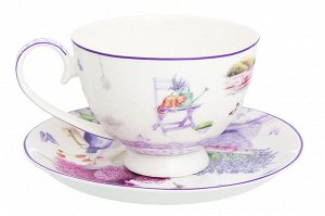 Чайная пара 2 пр. 300 мл "Лаванда" на ножке, NEW BONE CHINA