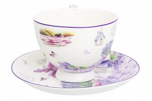 Чайная пара 2 пр. 300 мл "Лаванда" на ножке, NEW BONE CHINA