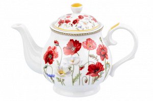 Чайник 380 мл "Маки" из костяного фарфора NEW BONE CHINA, размеры 17x10x12 см