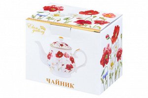 Чайник 380 мл "Маки" из костяного фарфора NEW BONE CHINA, размеры 17x10x12 см