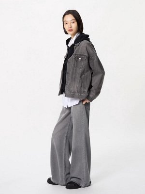 UNIQLO - широкие расклешенные джинсы с драпировкой, увеличенная длина - 06 GRAY