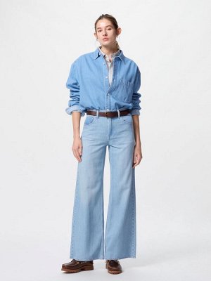 UNIQLO - широкие расклешенные джинсы с драпировкой, увеличенная длина - 63 BLUE