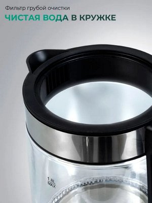Чайник электрический стеклянный с подсветкой 1500Вт GOODHELPER KPG-1801, 1,8л