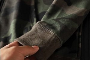 Толстовка мужская с капюшоном хлопковая на молнии, внутри махра, камуфляжный принт
