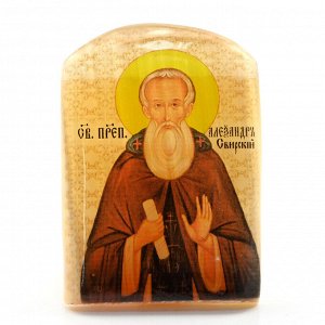 Именная икона из селенита "Святой Александр Свирский" арка большая, 50*30*65мм