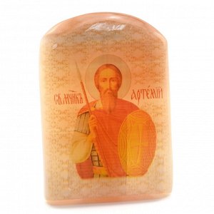 Именная икона из селенита "Святой Артемий" арка большая, 50*30*65мм