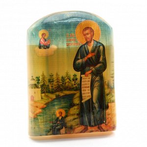 Икона из селенита с подставкой № 1"Св. Симеон Верхотурскии?" арка большая, 50*30*65мм
