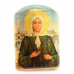 Икона из селенита с подставкой №2 "Ксения Петербургская" (Зографская) арка большая, 50*30*65мм