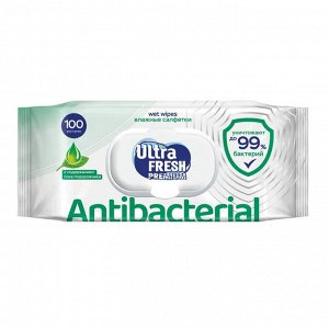 Ultra Fresh Premium Antibacterial Влажные салфетки 100 шт с витаминами и экстрактами 14410343/9шт/ящ